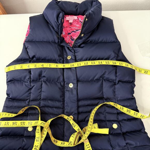 Lilly Pulitzer Vest Womens Large Navy Quilted Puffer Down Pink Print Lining - Picture 9 of 11